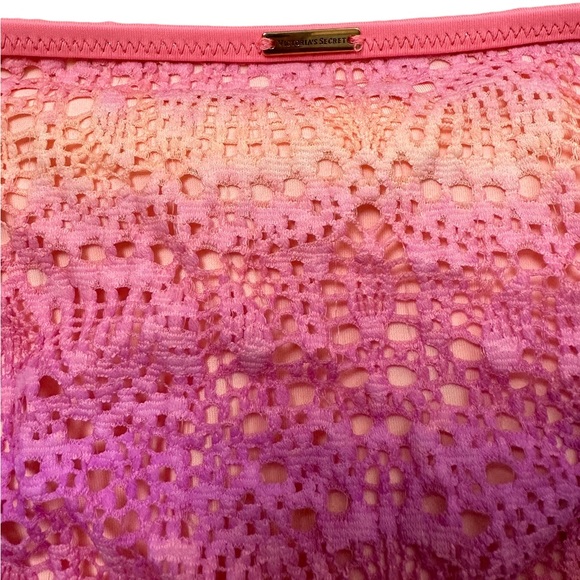 Victorias Secret Pink Coral Ombre Crochet Lace Bikini Bottoms Size Small - Picture 5 of 6